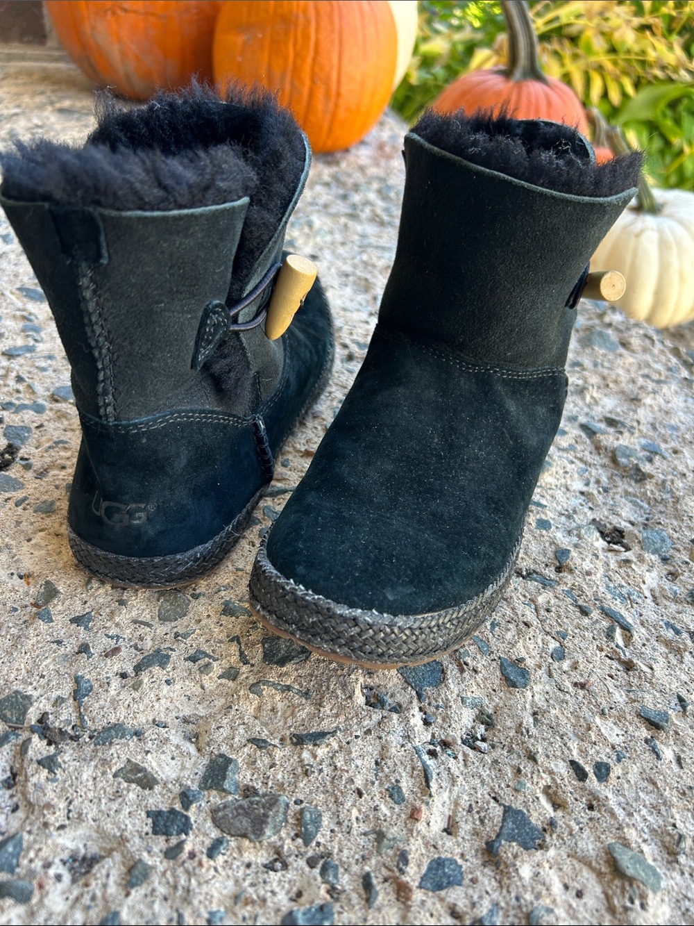 UGG Black Suede Shearling Boot with Toggle Accent
